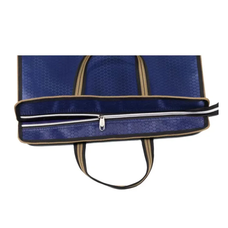 sac main moderne bleu géométrique poignées métalliques carnet stylo papier ruban