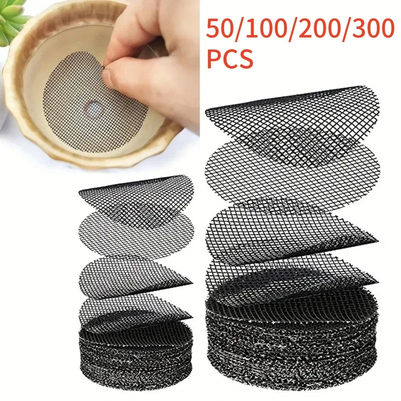 filtre graines noir maille fine pratique adhésif 10x10cm 7.5x7.5cm drainage plantes pots jardinerie