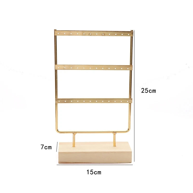 support boucles d'oreilles or blanc moderne clips boîtier bois transparent