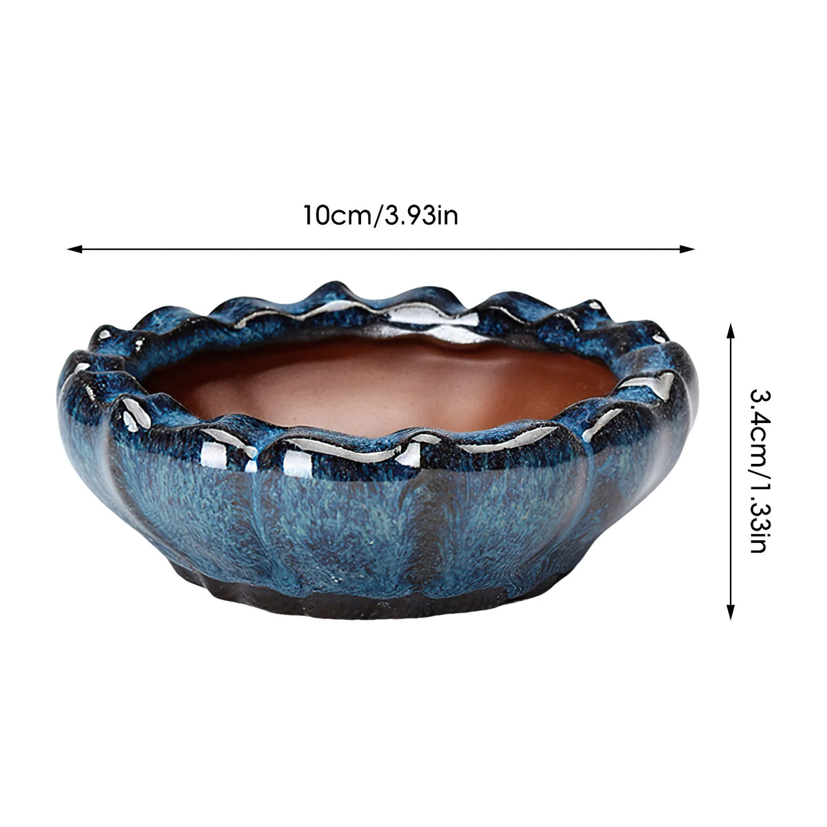 pots fleurs céramique moderne bleu brun texture grained non enduit drainage plante verte