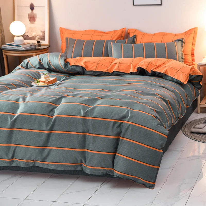 Housse de couette rayée dans une chambre décorée avec style moderne