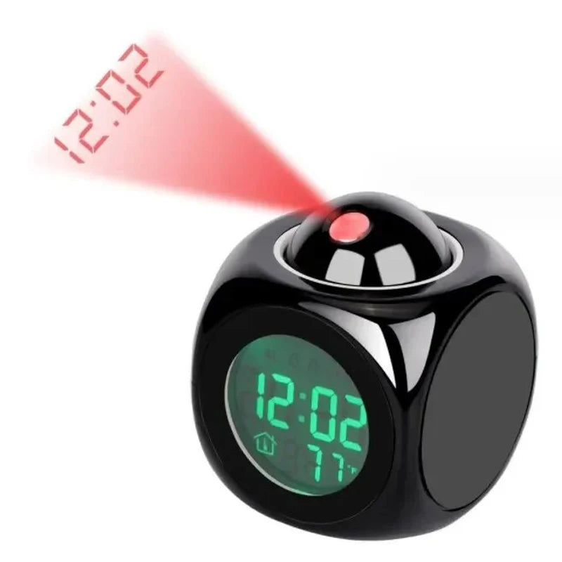 projecteur horloge moderne affichage numérique réveil noir élégant projection heure température snooze