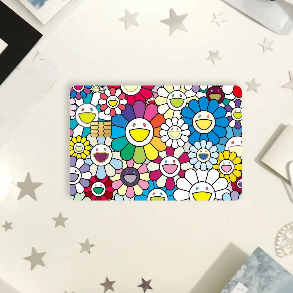 autocollants imperméables cartes credit debit transport multicolore floral popart adhésifs portefeuilles cartes modernes