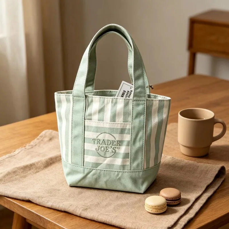 sac main toile rayé rose clair vert pastel beige bleu violet poignées détachables moderne