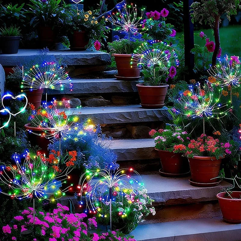 lumières solaires feux d'artifice multicolores modernes extérieures autoinstallation festive led jardin patios cour