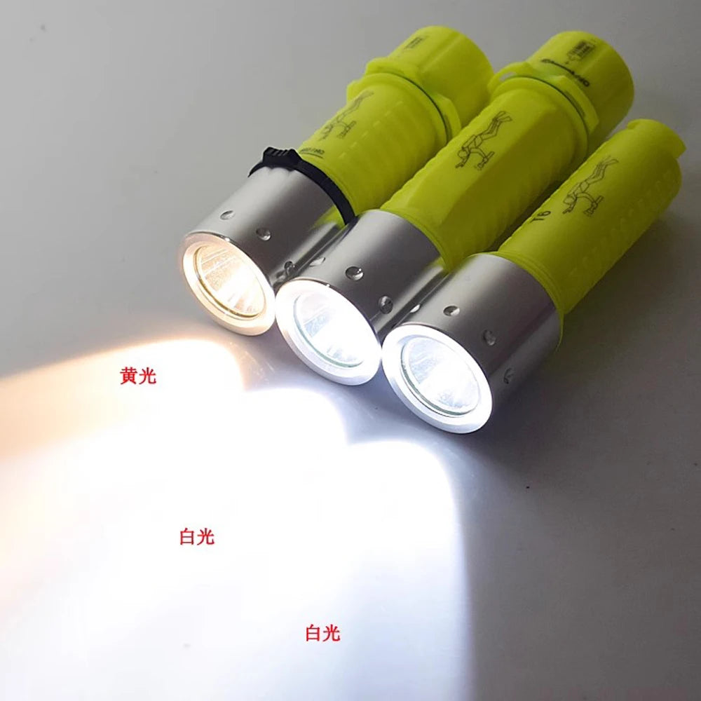lampe plongée jaune fluo rechargeable modes lumière intense étanche flashlight utilitaire
