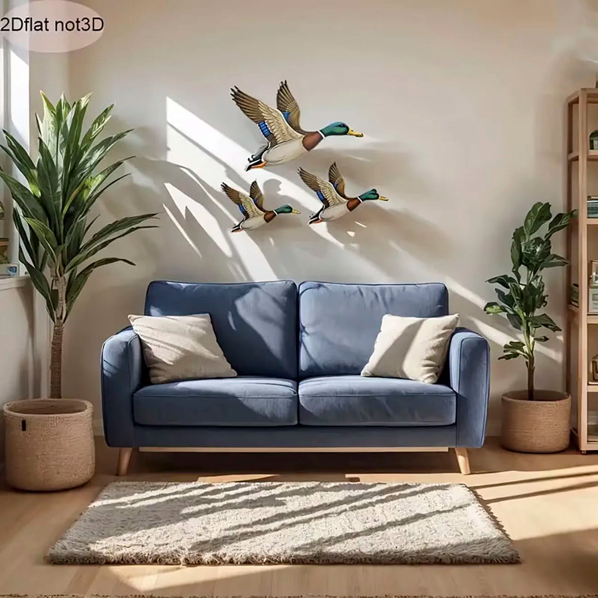 décoration murale canards vol bois métal naturel adhésif inclusion trois pièces réaliste vert marron