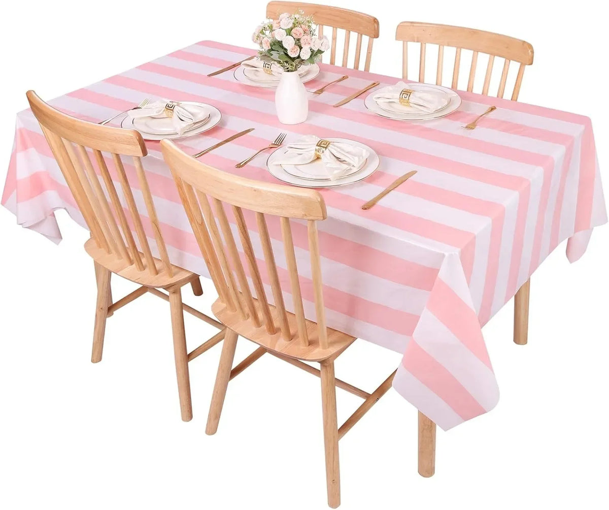 nappe rayures horizontales rose blanche décoration fête anniversaire enfantine transparente occasionnelle festive