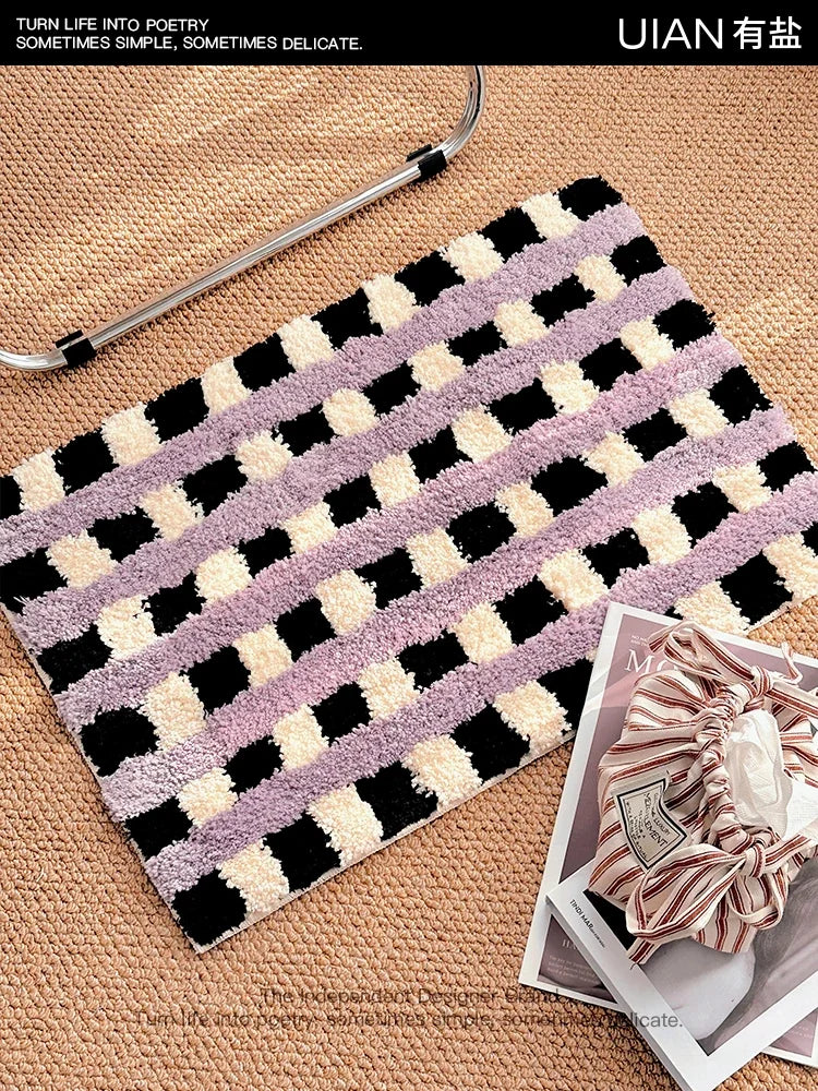 tapis violet vert moderne polyester imperméable anti dérapant carreaux géométriques doux