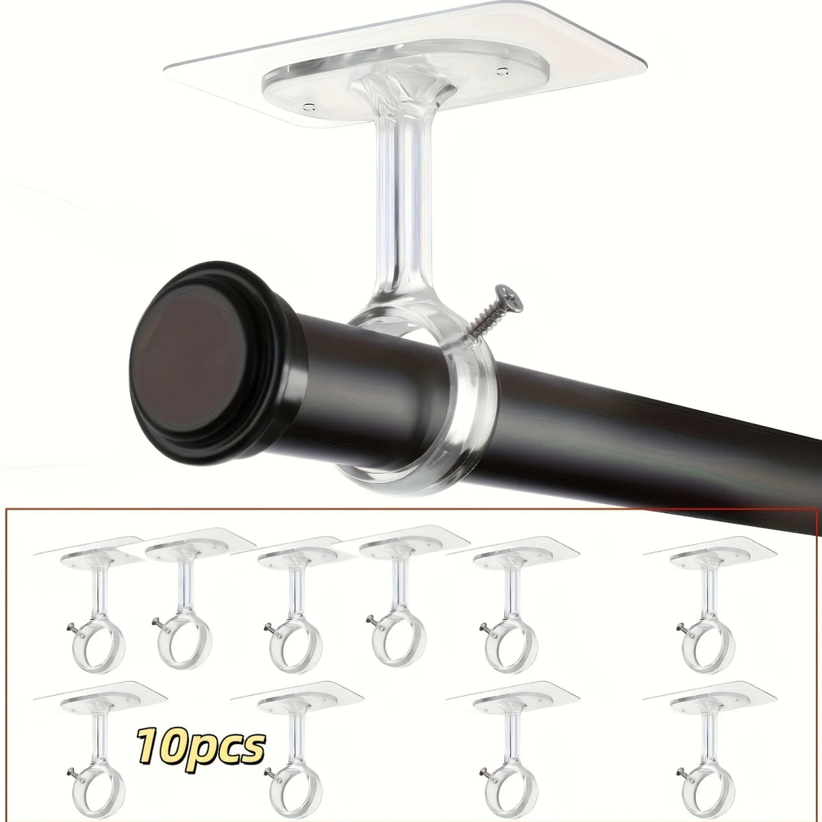 support rideau noir blanc transparent moderne vis fixe 9cm 6cm 8cm