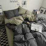 parure lit ensemble housse couette double deux taies d'oreiller coton moderne