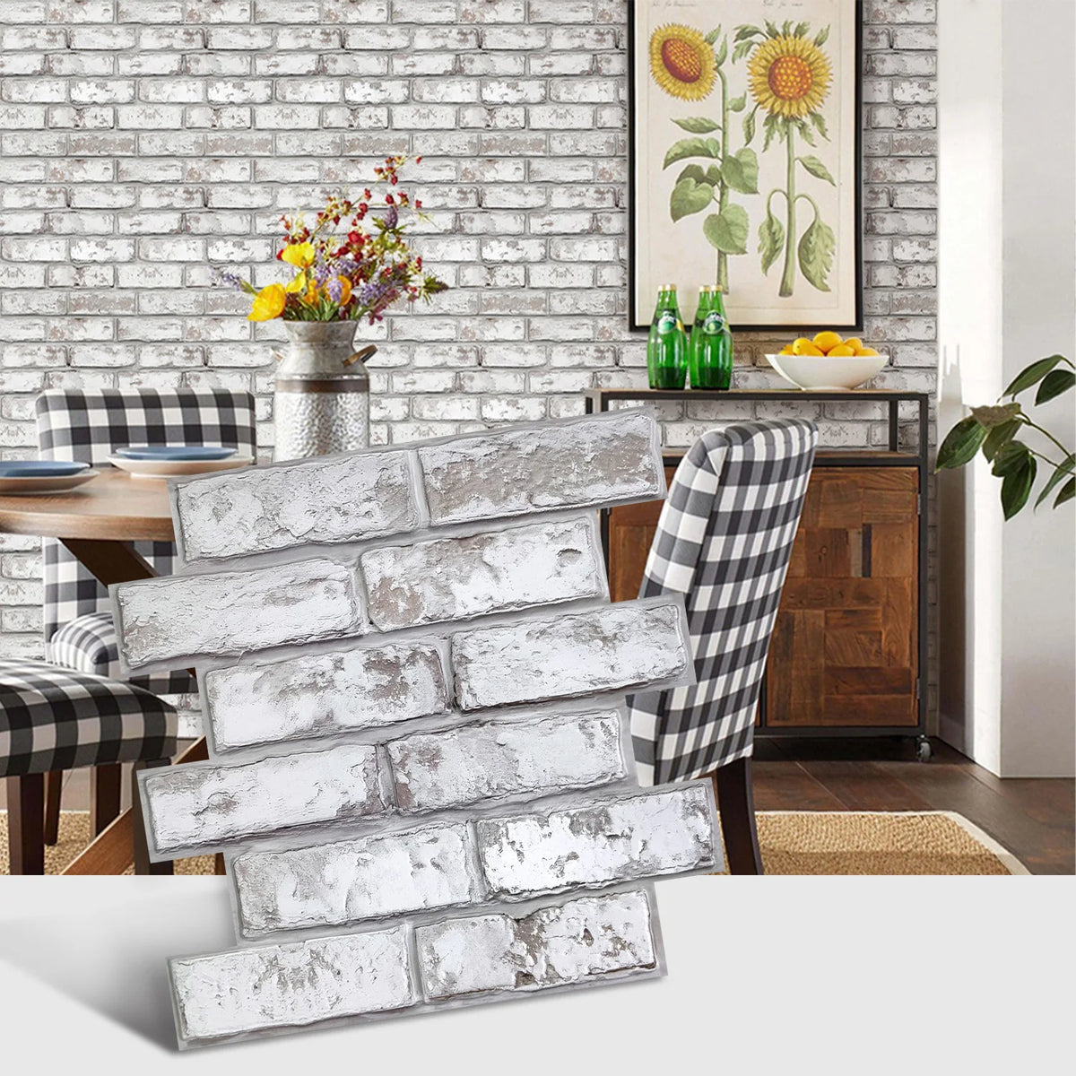 panneau mural vintage autocollant pvc 3d brique blanc gris résistant l'eau moderne