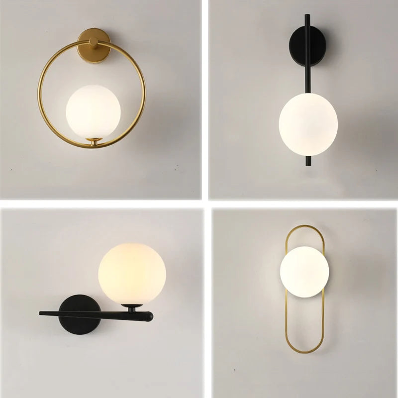 applique murale moderne lampe chevet chambre salon rond métal noir or blanc