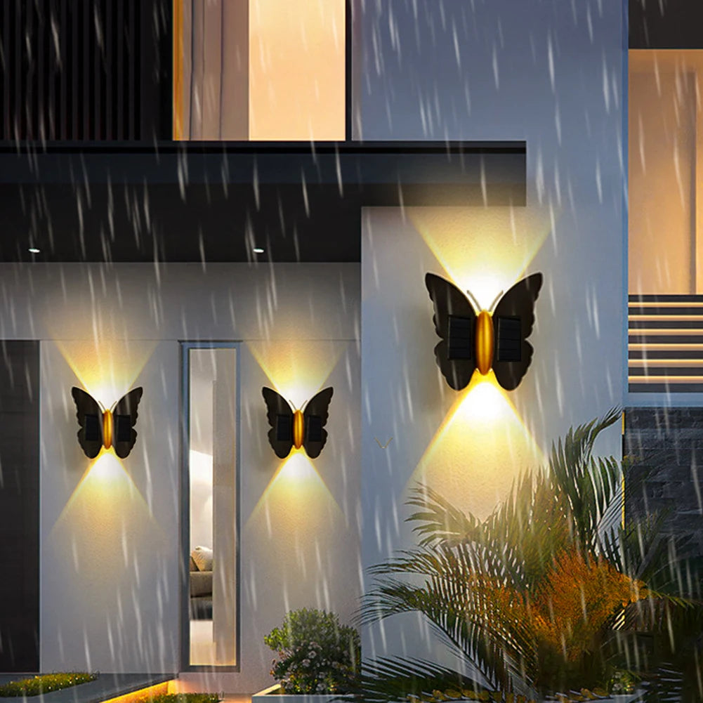 applique murale solaire papillon noir doré détecteur mouvement contemporaine minimaliste led extérieure chambre couloir