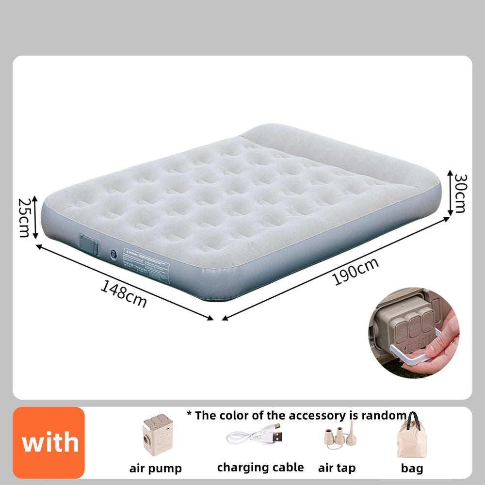 matelas gonflable beige texture mousse moderne pompe intégrée double taille grande capacité camping voyage