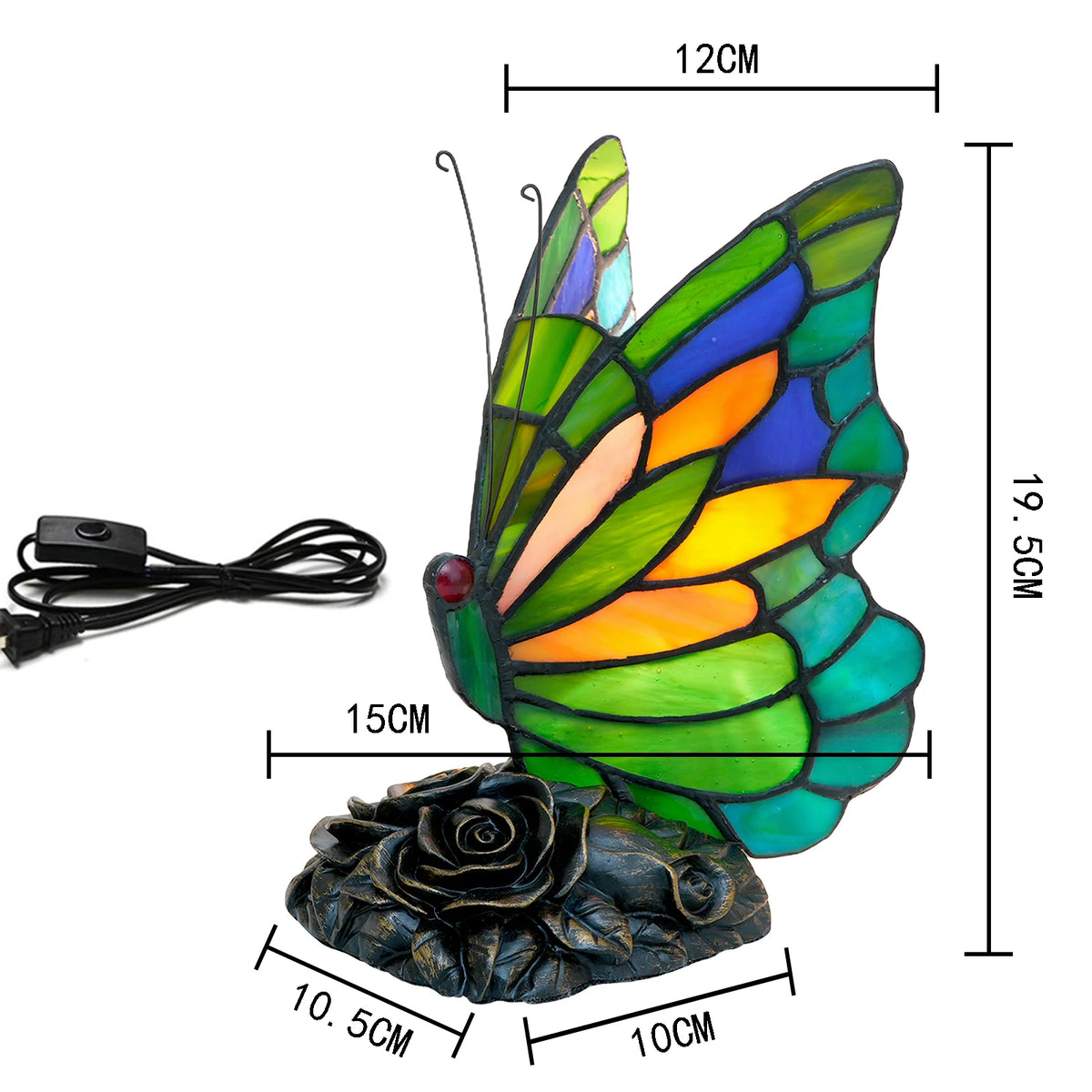 lampe table tiffany papillon floral verte bleue opacité vitrail artisanal chambre