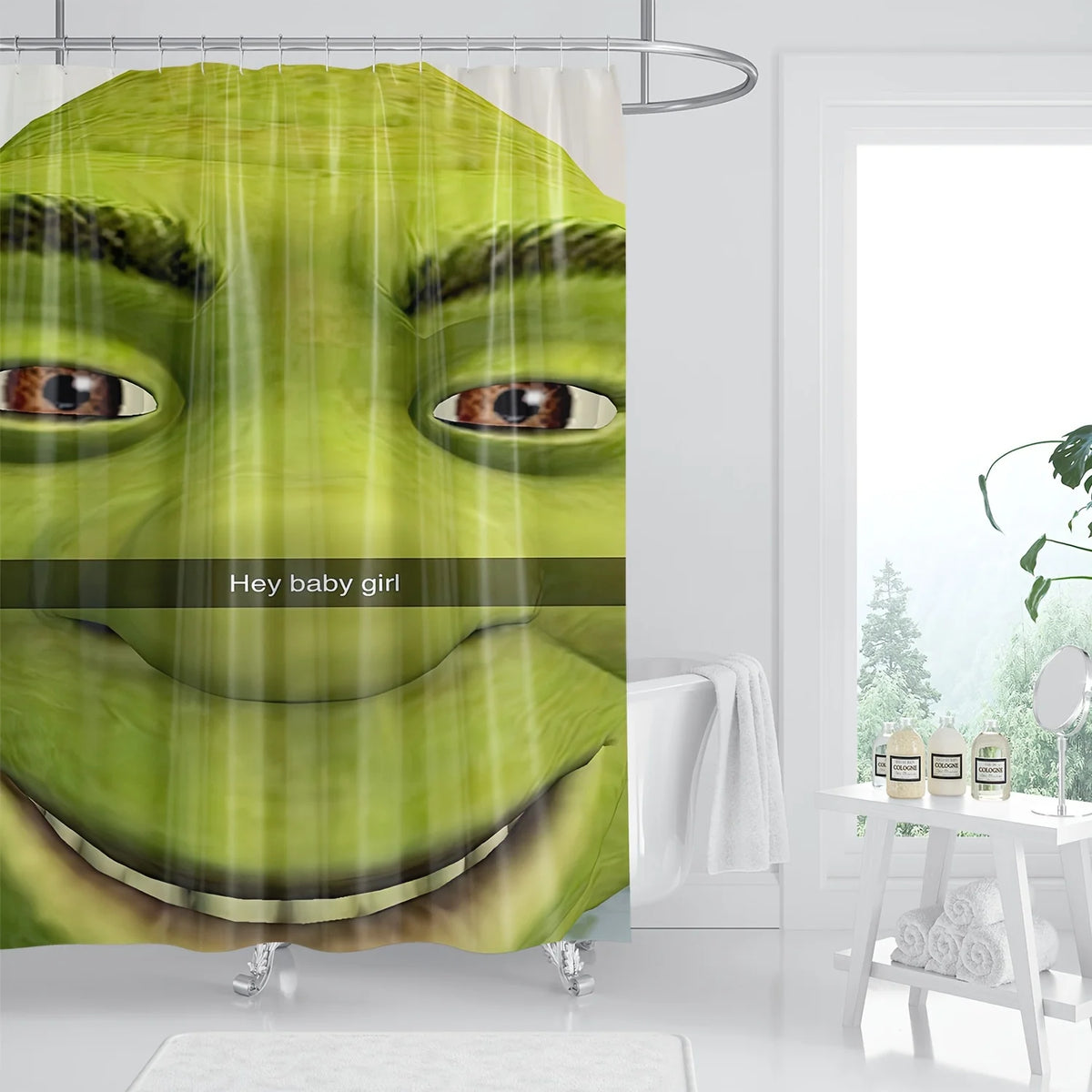rideau douche vert personnages animés moderne opacité grenouille anneaux métalliques machine wash polyester
