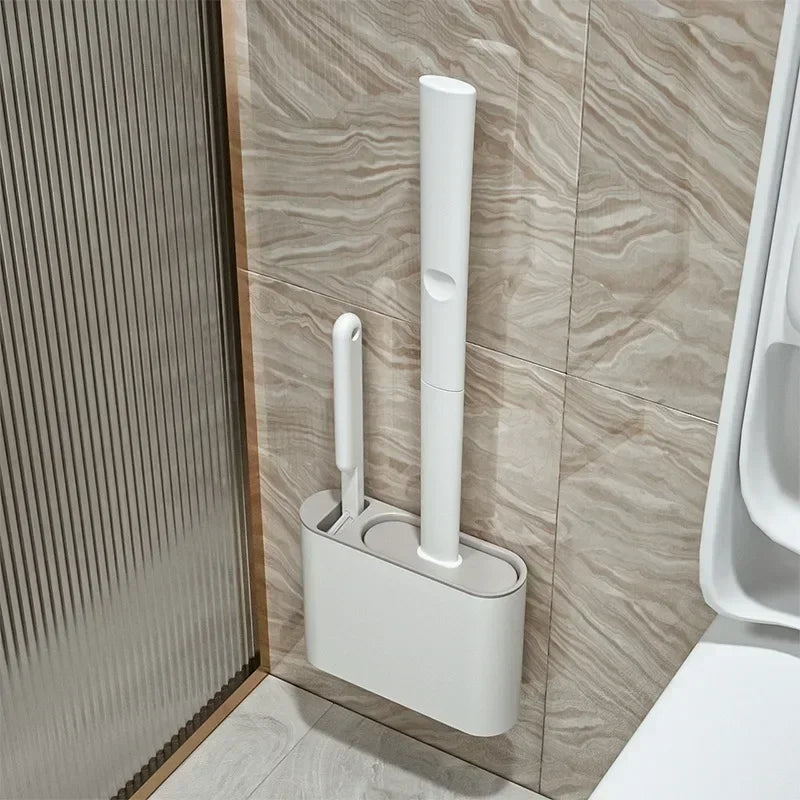 nettoyeur cuvette toilette silicone flexible mural blanc gris balai picots support adhésif salle bains