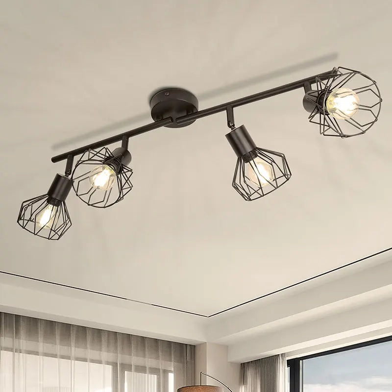 plafonnier led noir cage métallique industriel fixations vis salon chambre
