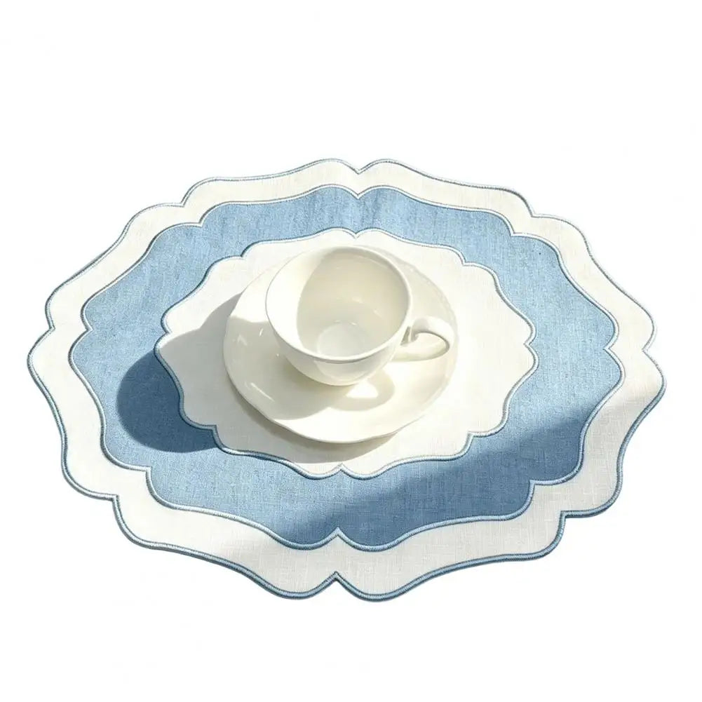 set table vert rustique motifs concentriques bords ondulés infroissable respectueux environnement