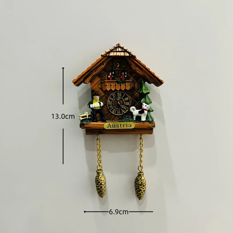 horloge pendule alpine animaux paysages aimants réfrigerateur texte traditionnel