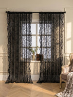 rideau noir transparent broderie florale classique anneaux décoratives polyester chambre salonhôtel