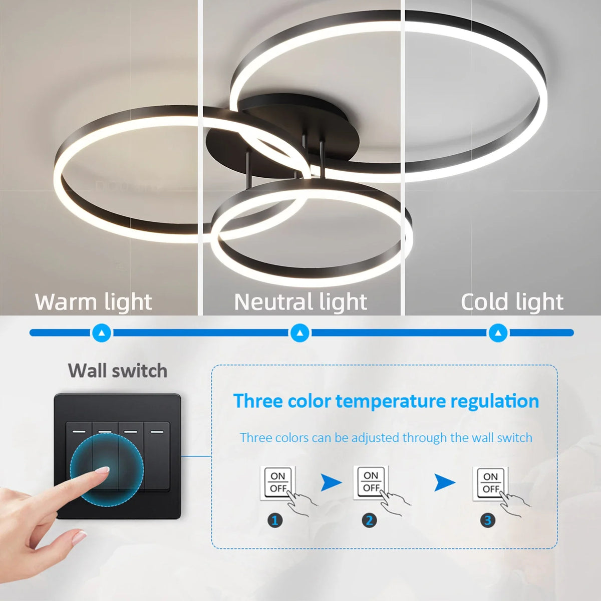 lampe led moderne blanc circulaire relief télécommande flux lumineux variation luminosité minimaliste chambre principale