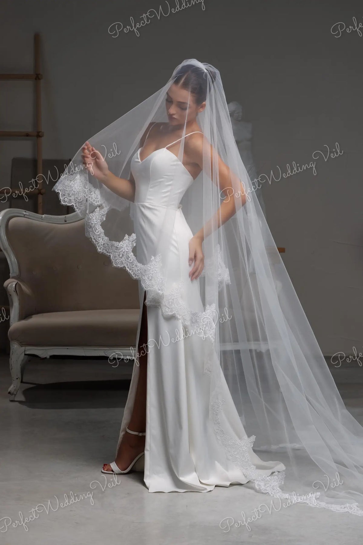 voile mariée deux niveaux dentelle polyester blanc classique opacité chapel cathedral royal