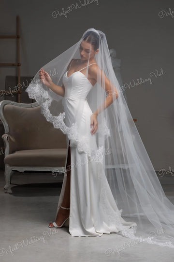 voile mariée deux niveaux dentelle polyester blanc classique opacité chapel cathedral royal