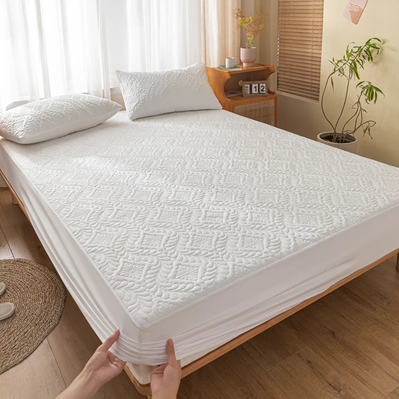 protège matelas blanc motif géométrique moderne étanche élastiques 150x200cm imperméable