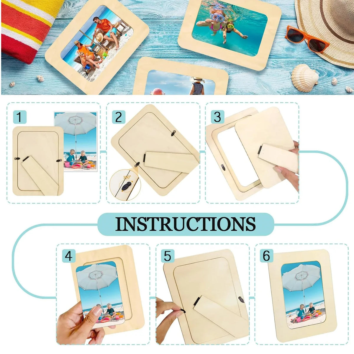 cadres photo bois massif beige classiques bordures ondulées kit décoration mariage anniversaire bricolage