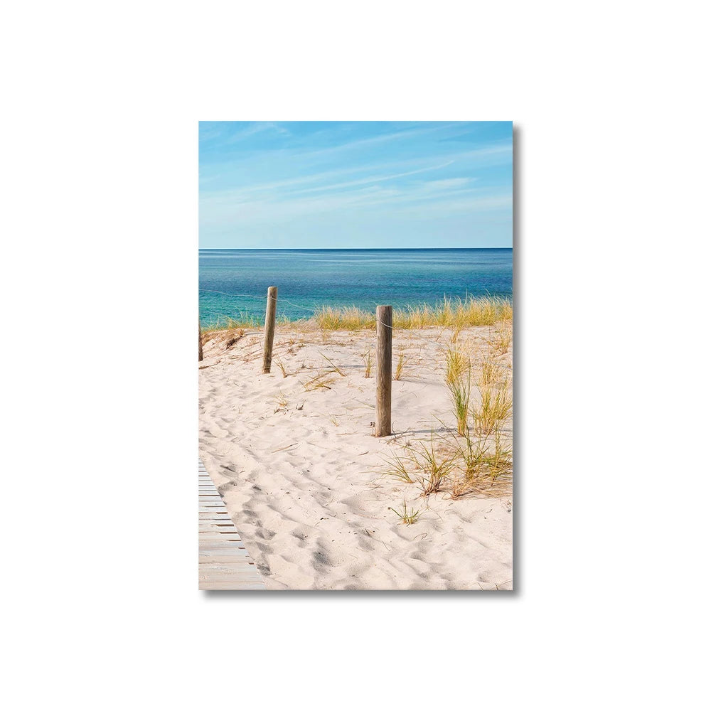 tableau toile paysage marin plage moderne décoration murale salon bleu beige blanc