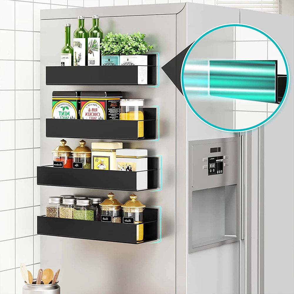 rangements étagères magnétiques noires adhésives cuisine moderne organisation épices conteneurs bouteilles pots