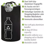 sac pliable rangement recyclage bouteilles plastique symbole recyclage motif utilitaire moderne poignées métalliques toile