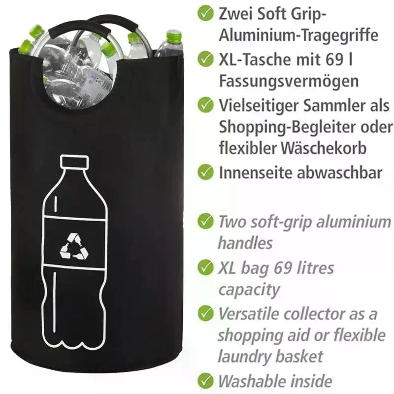 sac pliable rangement recyclage bouteilles plastique symbole recyclage motif utilitaire moderne poignées métalliques toile