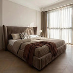 lit moderne minimaliste beige plissé 200x220cm bois chambre coucher double