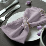 serviettes table réutilisables mélange coton lin violet gris blanc vert modernes élégantes franges adhésif