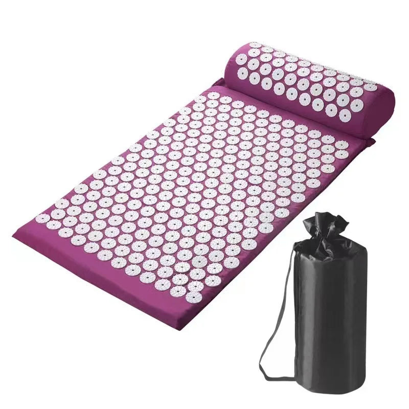 tapis massage acupression boutons blancs fibre polyester coton moderne violet sac transport