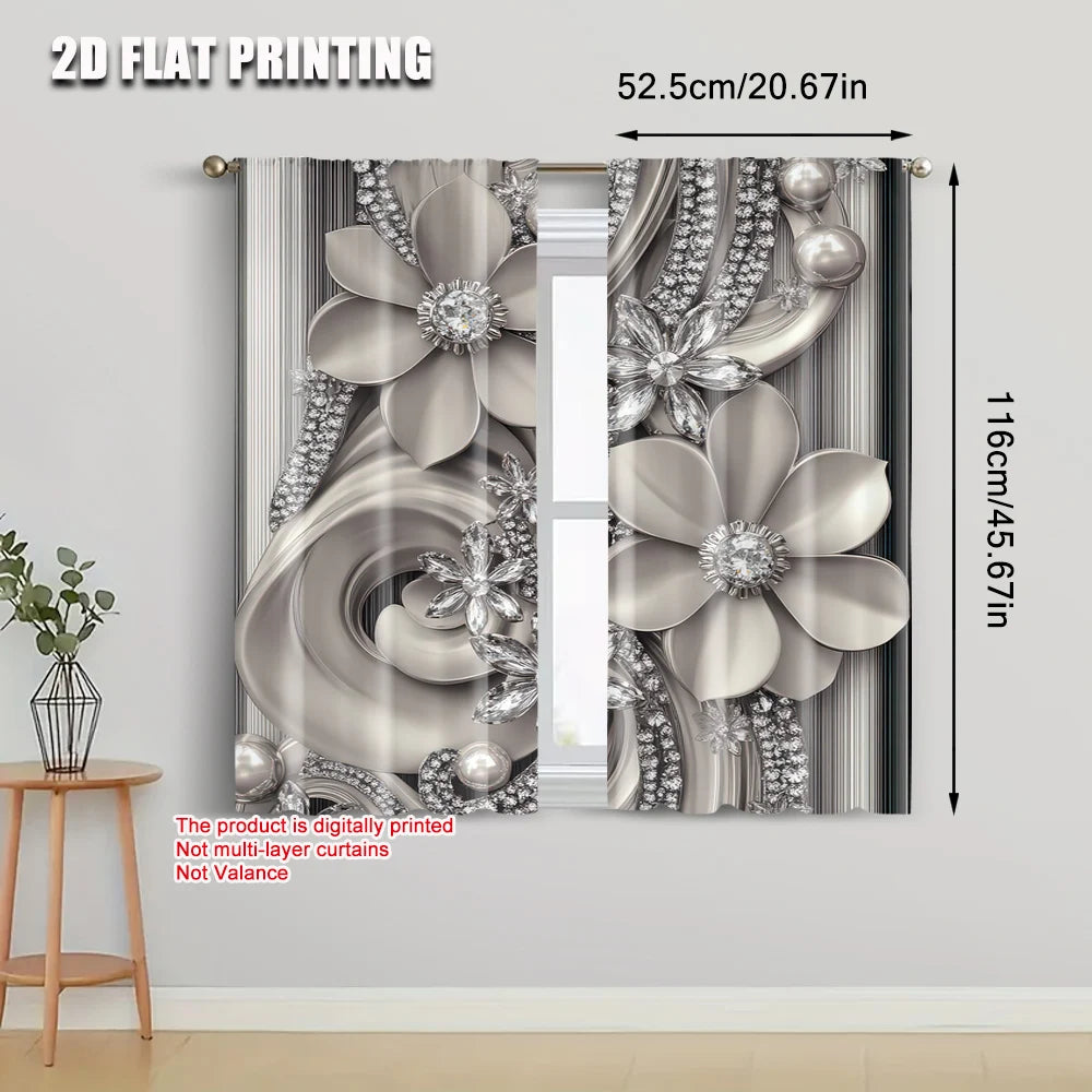 rideau moderne élégant fleurs géométrique opacité gris blanc noir pièces polyester tringle