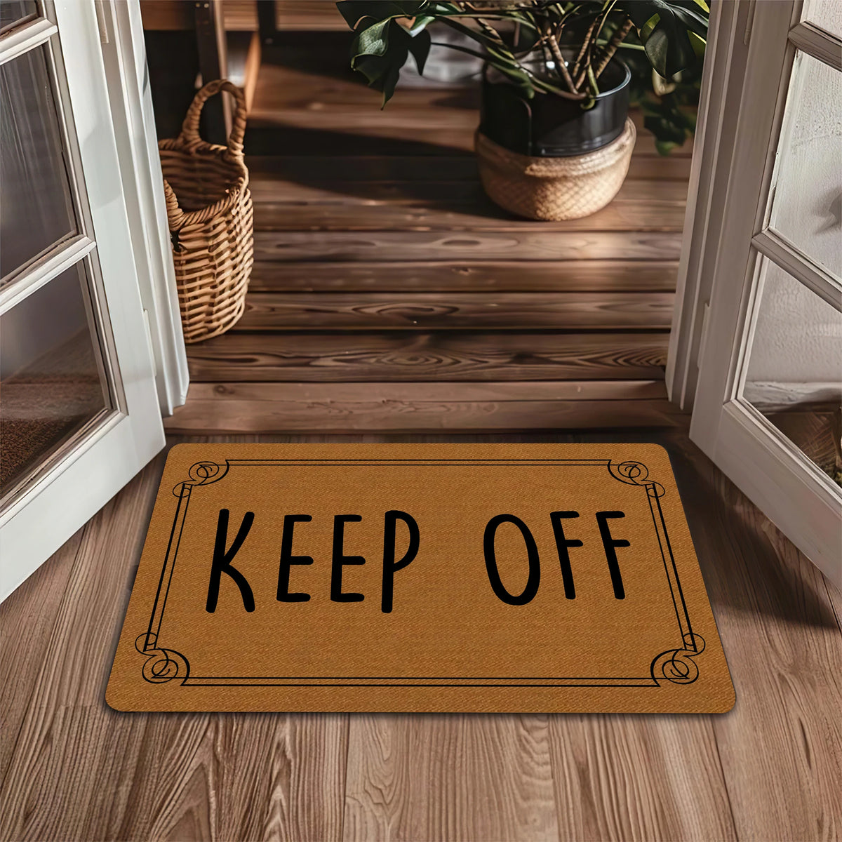 tapis d'entrée marron clair motif rectangulaire bordure décorative texture naturelle anti dérapant classiqueextérieurintérieurresistant