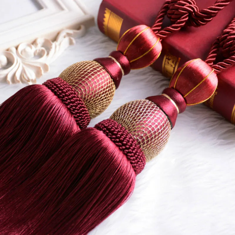 pompons rideau élégants coton plastique bleu rouge rose doré gris tissé brillant opaques