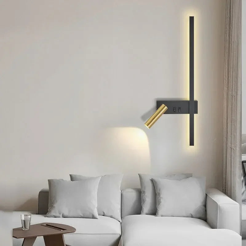 lampe murale led moderne fixée mur éclairage vertical minimaliste noir doré