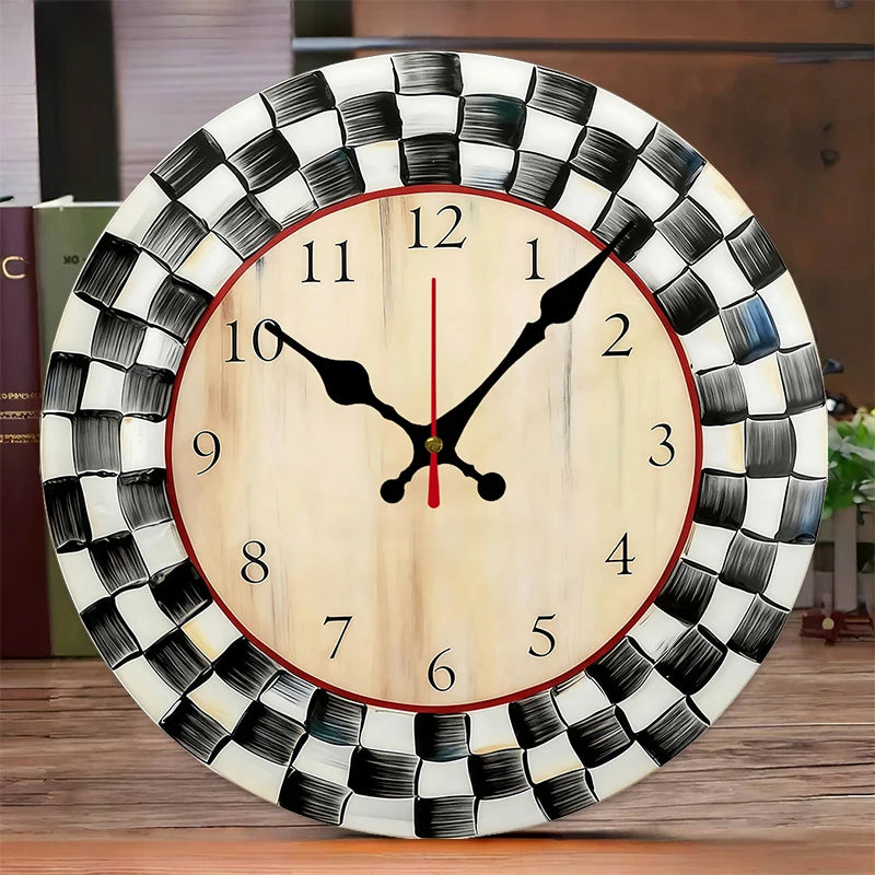 horloge murale bois carreaux noir blanc classique vintage salon chambre coucherDecorationMurale