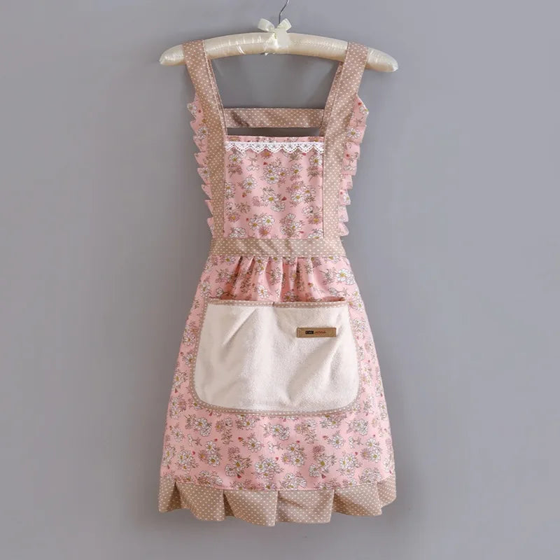 tablier cuisine tablier sans manches polyester motifs floraux poches bretelles réglables bleu rose rustique
