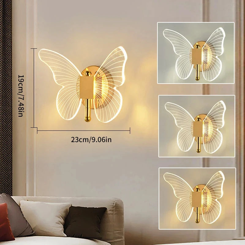 Suspension lumineuse papillon moderne acrylique transparente LED blanc doré chambre salon
