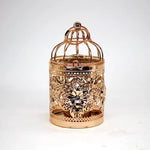 cage oiseaux ornements floraux ajourée artisanale élégante anneaux suspendus décoration maison or argent noir