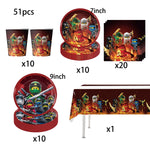 assiettes papier serviettes gobelets tissu table ninjas feu anniversaire thème ninja rouge vert