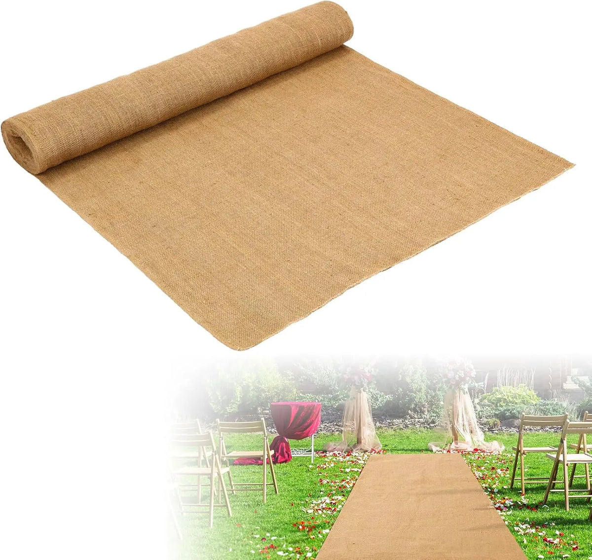 tapis cérémonie mariage rustique toile jute naturelle beige longueur 300cm 600cm
