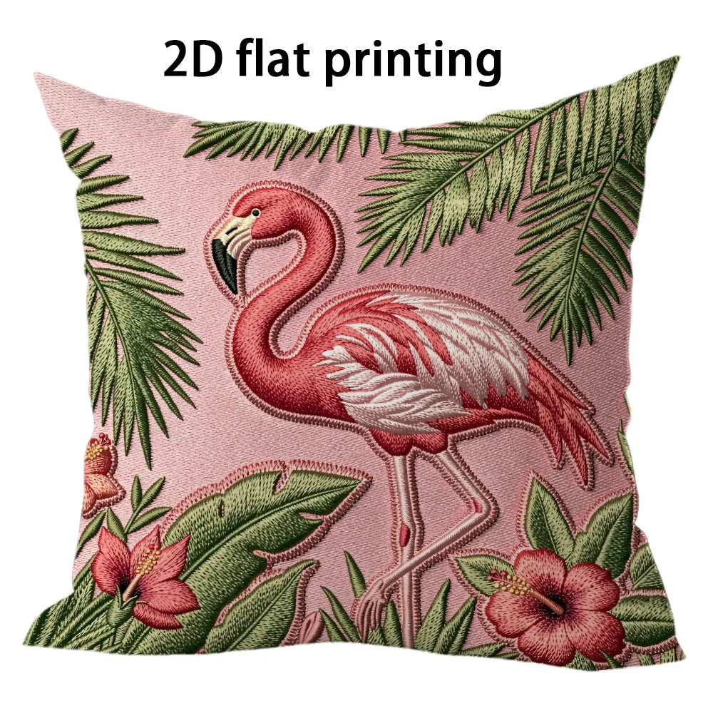 taies d'oreiller moderne flamants roses motifs floraux couleurs vives rose verte maison 45x45cm