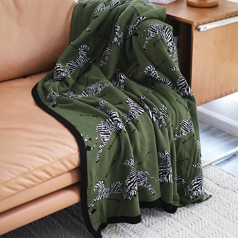 couverture acrylique rayée vert olive moderne portable hiver voyage hospitalière maison